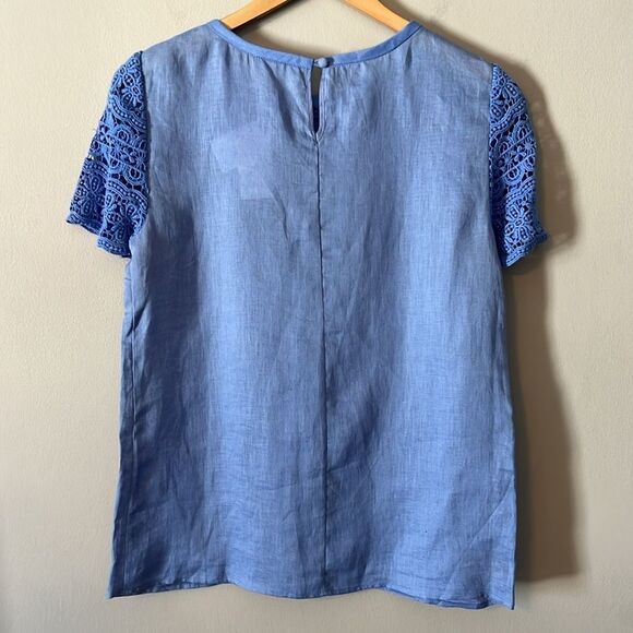 New! J. Crew Factory Linen Top Crochet Women's Size 2 Blue NWT - Picture 6 of 12